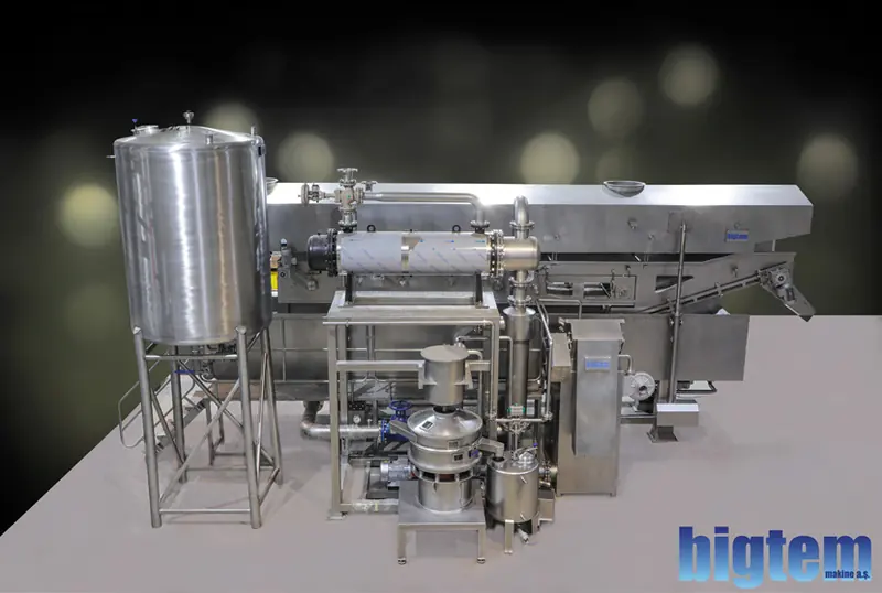 Bigtem continuous French fry fryer with oil filtration system