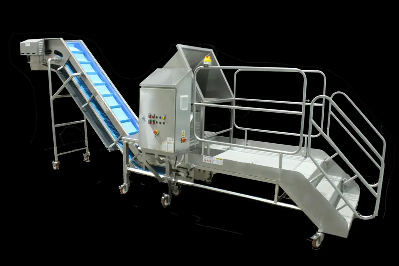 Bigtem small frozen product block breaker with discharge conveyor